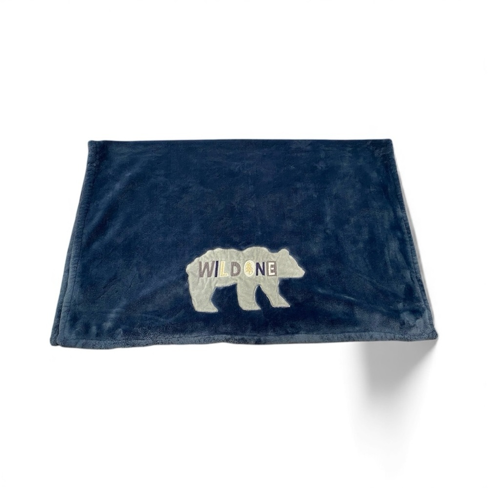LevTex Bear Wild One Fleece Plush Security Blanket Navy Blue Lovie Woodland